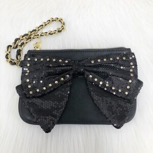 Betsy Johnson Black Sequin Bow Clutch